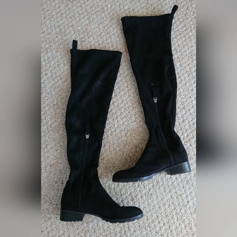 Zara Basic Collection Black faux suede Over-the-Knee Boots size 6.5